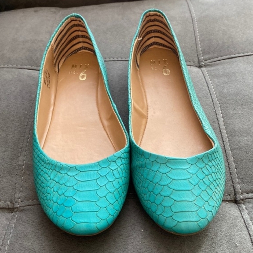 Mix No. 6 Teal Snake-Embossed Ballet Flats